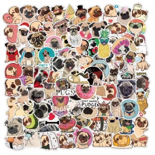 Set 50 Stickers Pug Perros Decorativo Calcomanias Mascota
